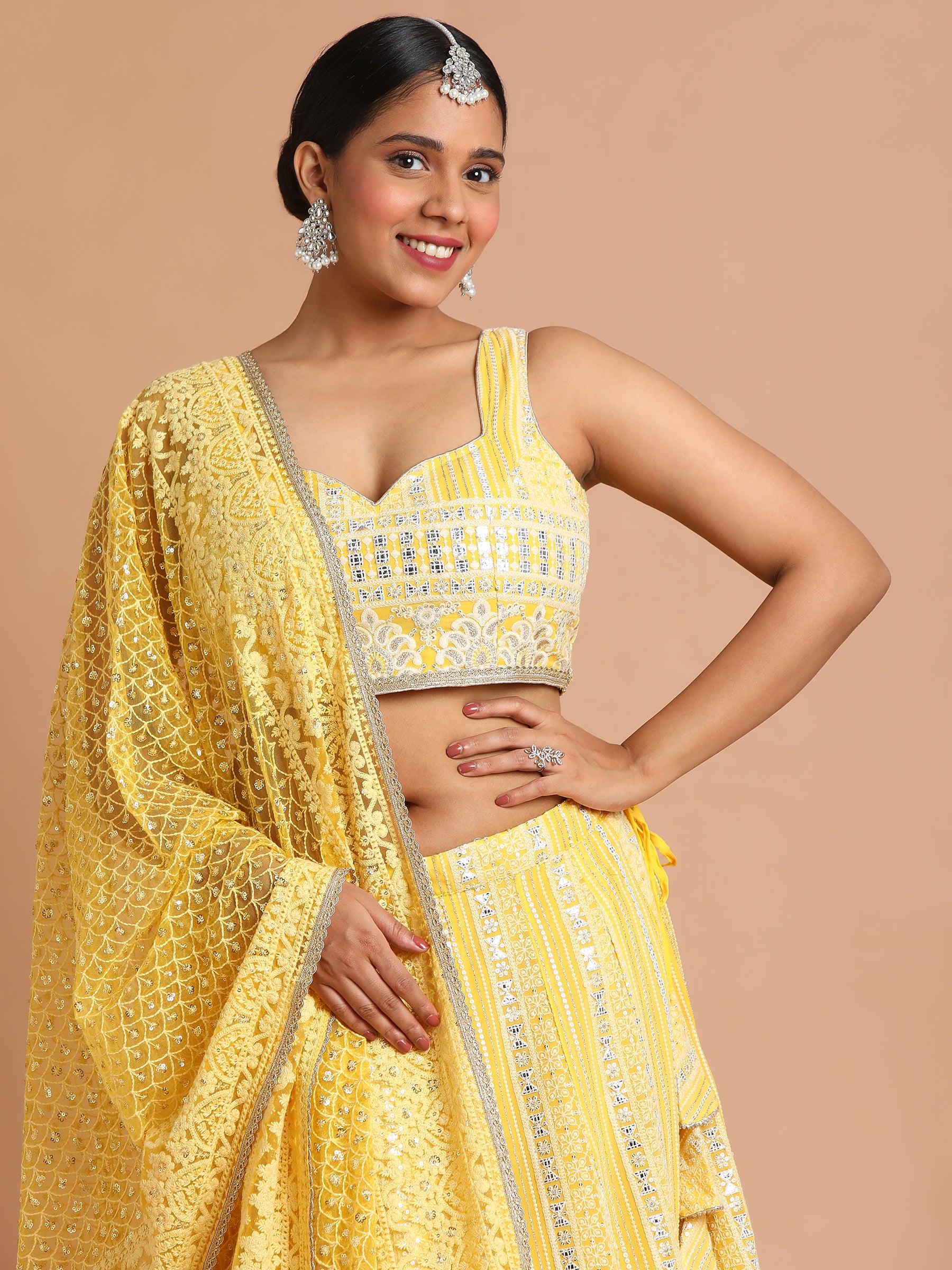 Yellow-sequin-and-thread-embroidered-lehenga-set