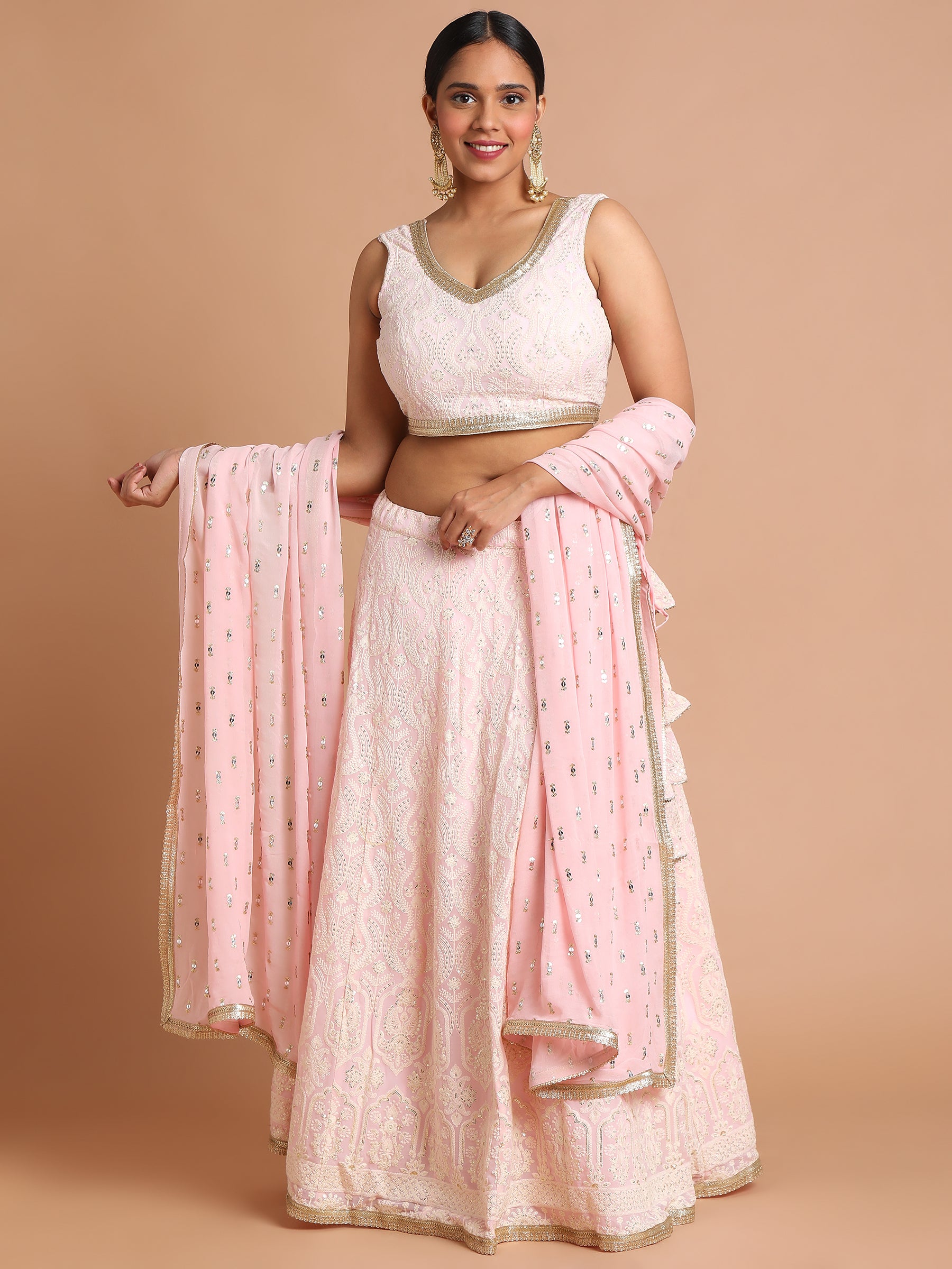 Baby pink with cream embroidered lehenga set