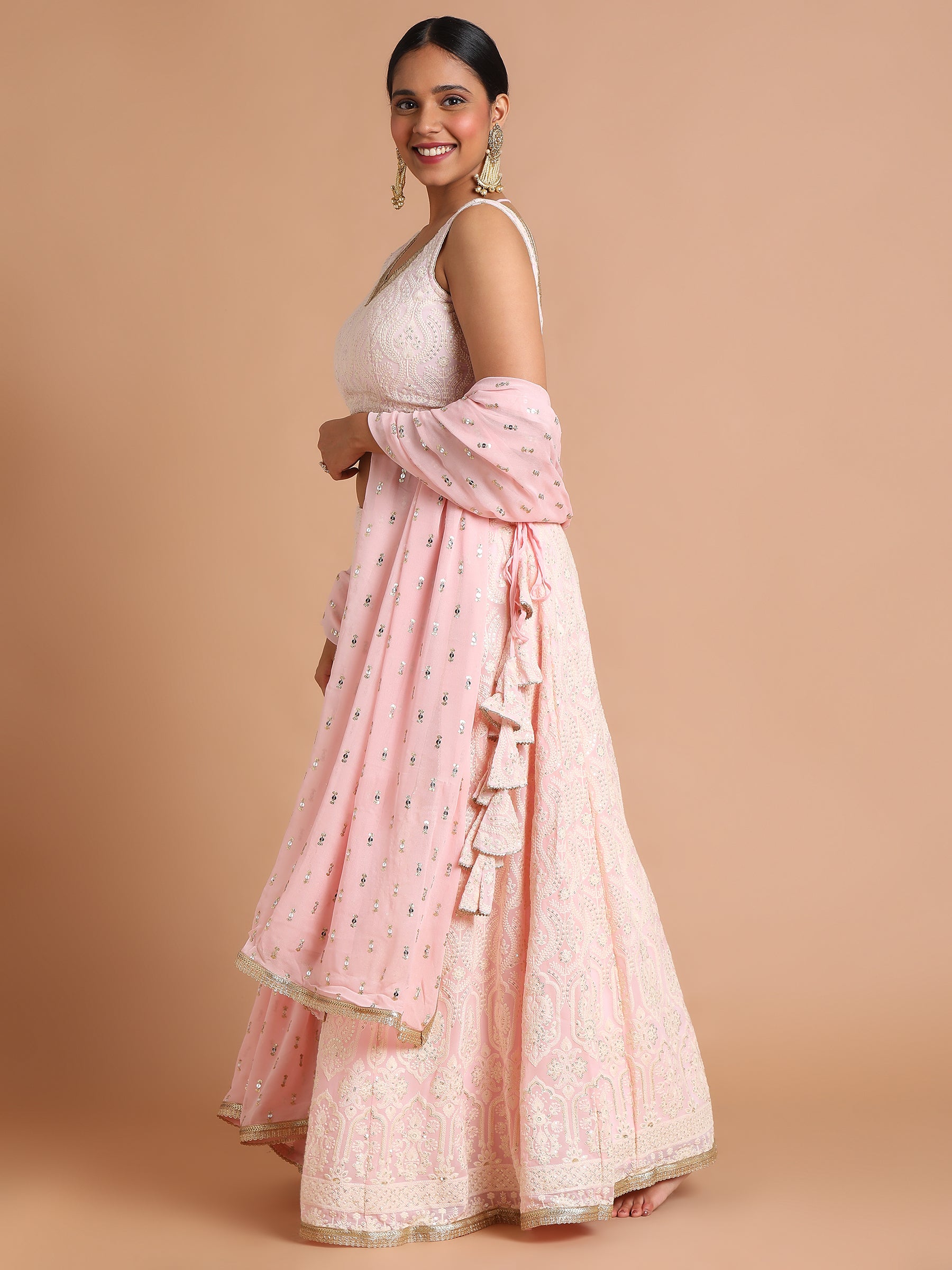 Baby pink with cream embroidered lehenga set