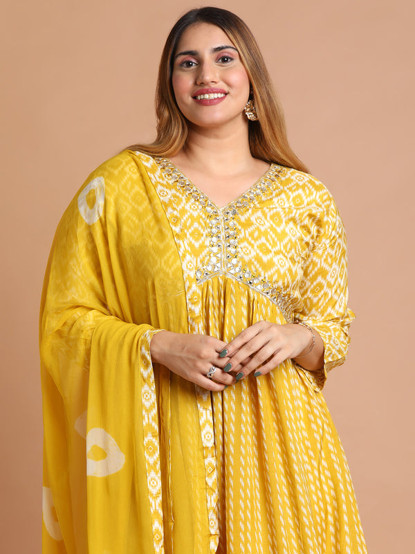 Mustard-yellow-embroidered-pleated-kurta-set