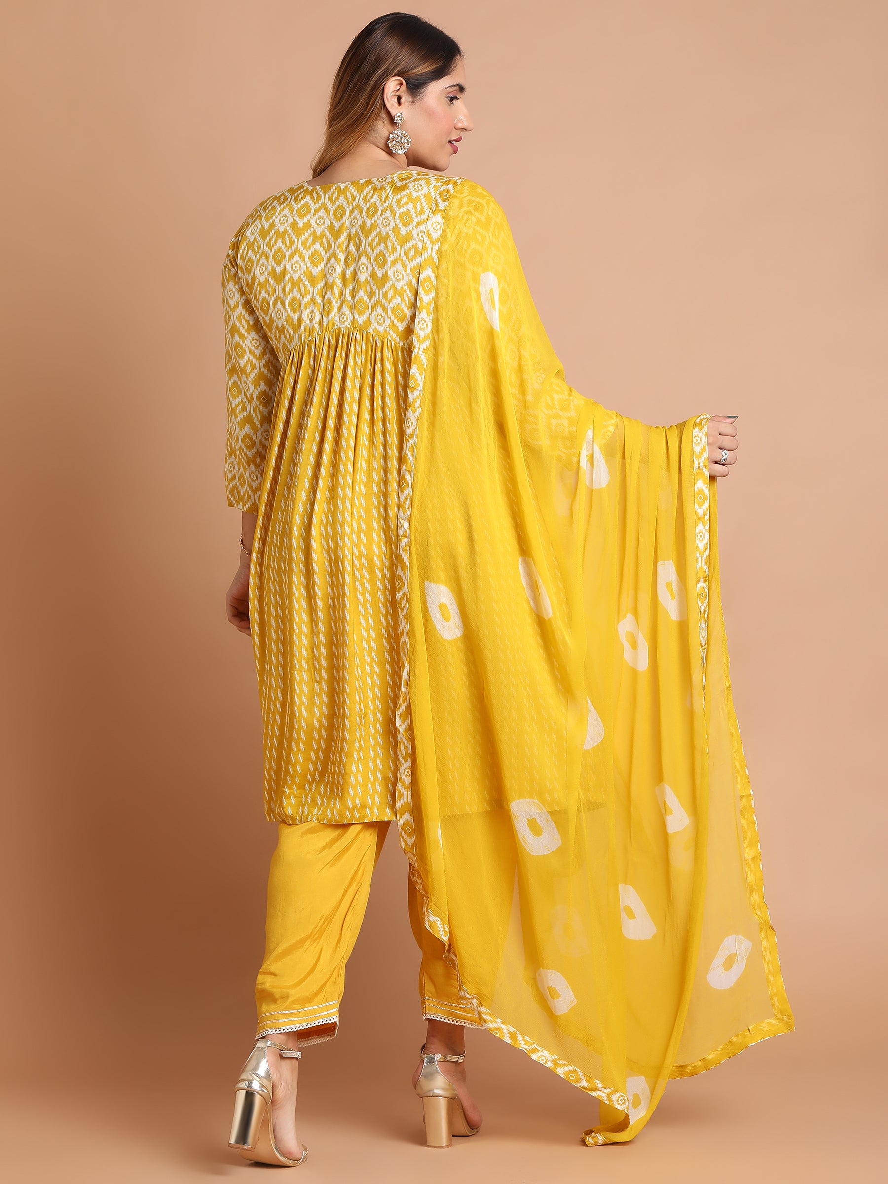 Mustard-yellow-embroidered-pleated-kurta-set