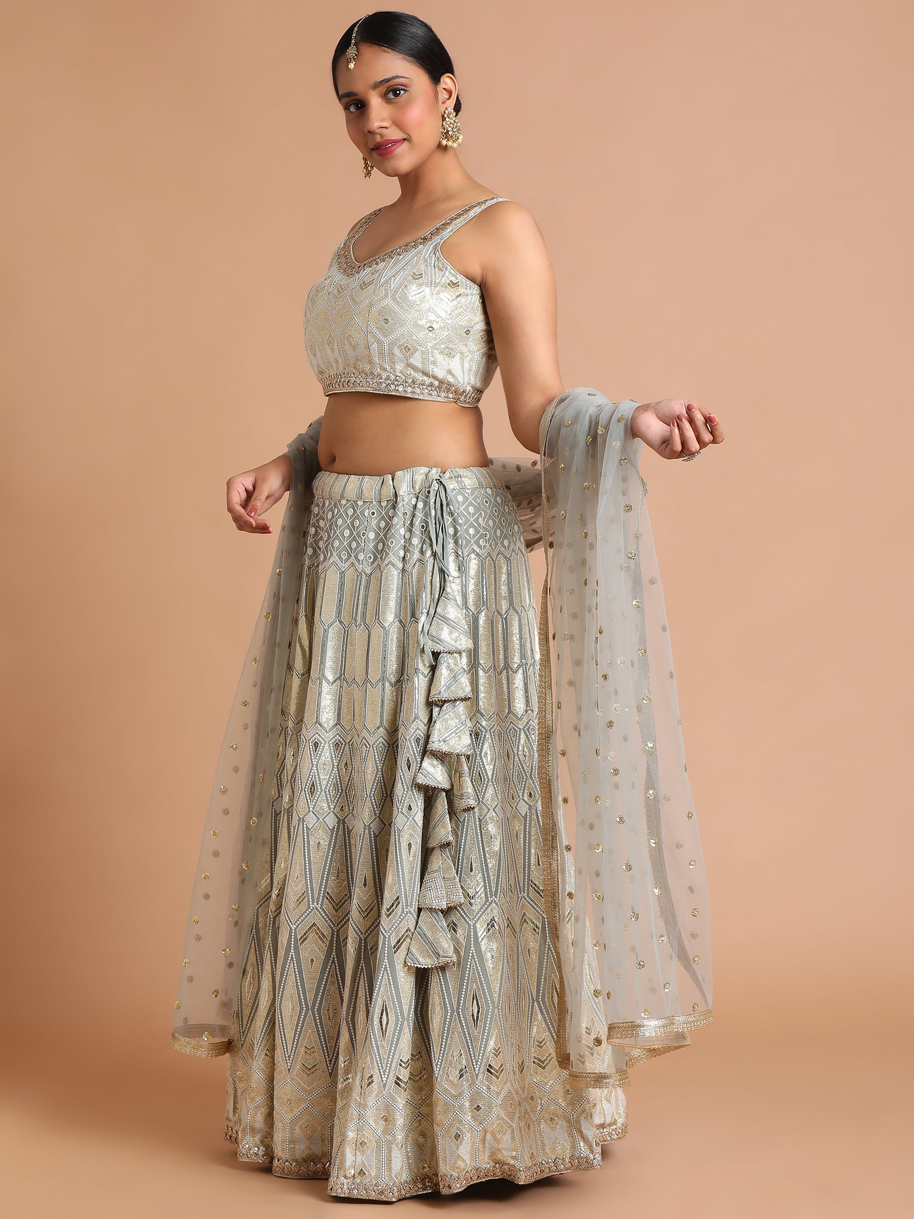 Silver-grey-with-gold-sequin-geometric-lehenga-set