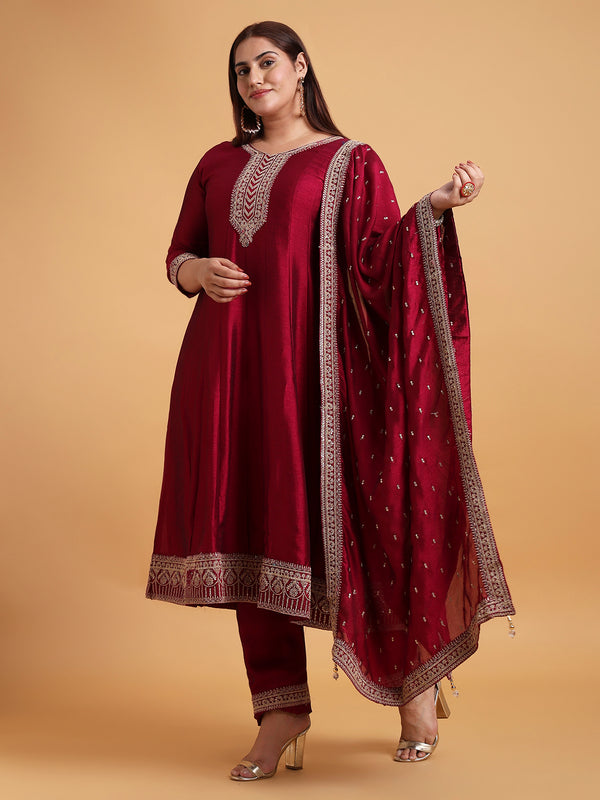 Burgundy anarkali kurta set