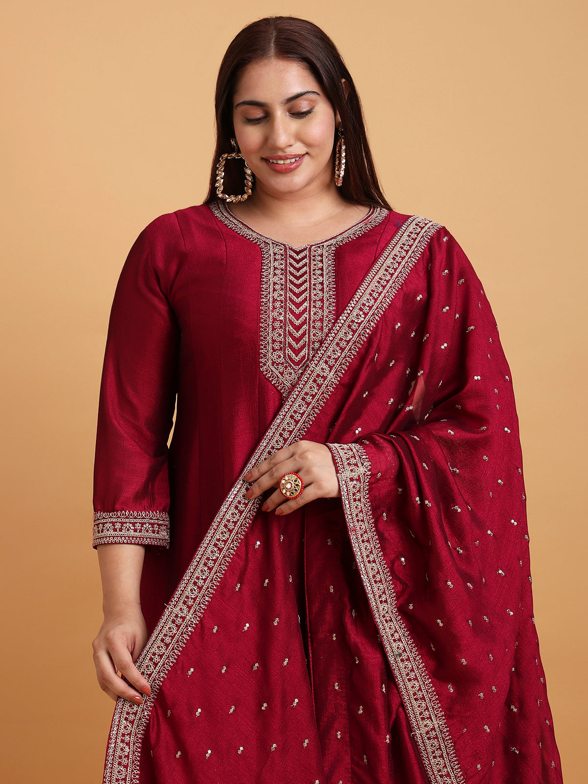 Burgundy anarkali kurta set