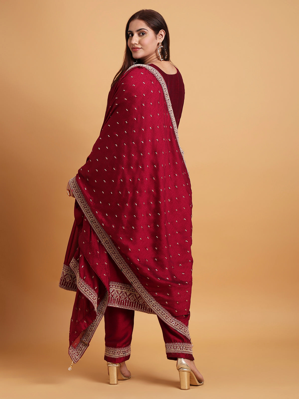 Burgundy anarkali kurta set