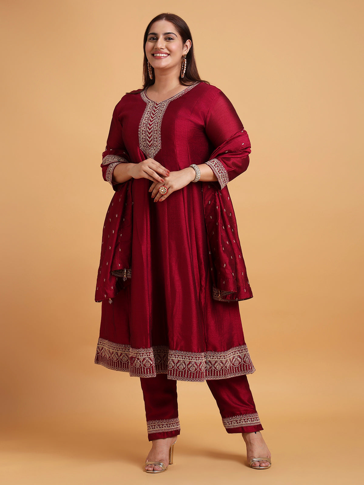 Burgundy anarkali kurta set