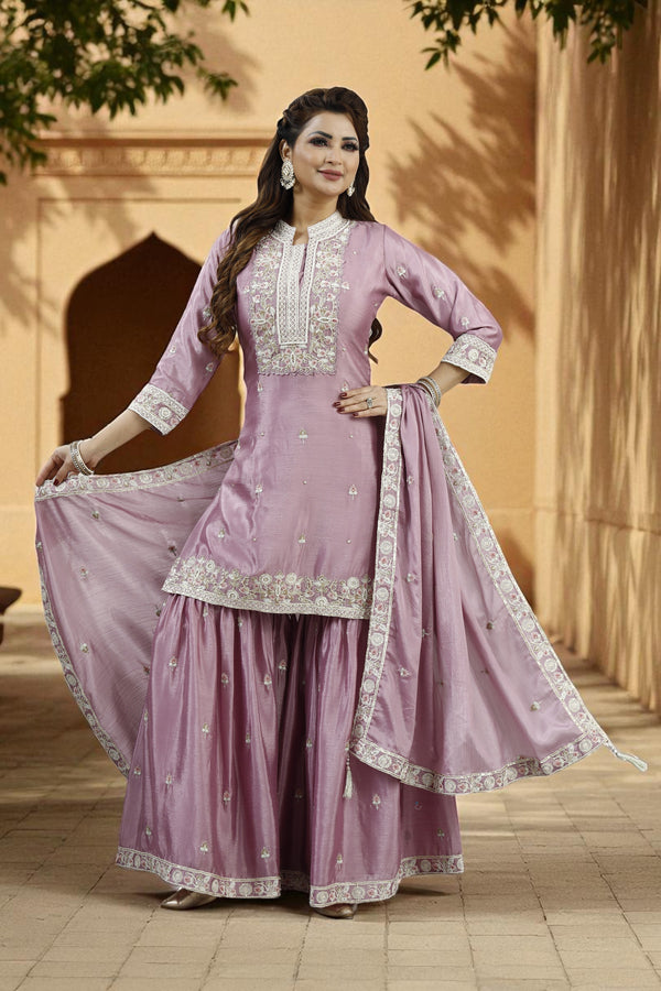 Lilac collared kurta and sharara set