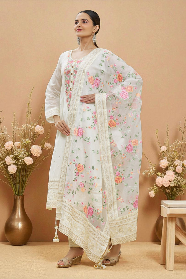 Off white soft silk kurta set with organza