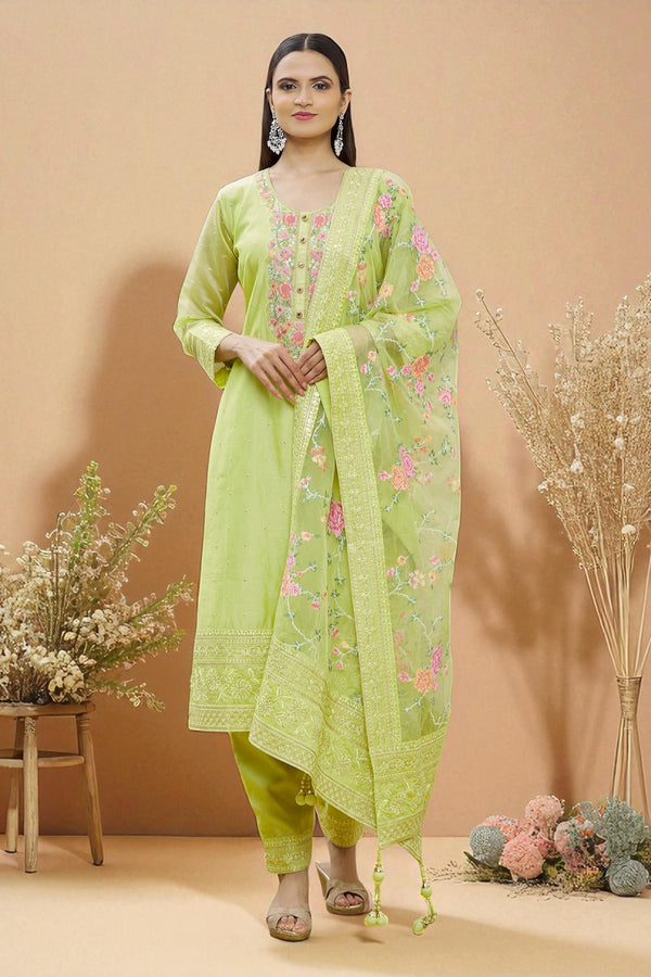 Pistachio glass silk kurta set with organza dupatta