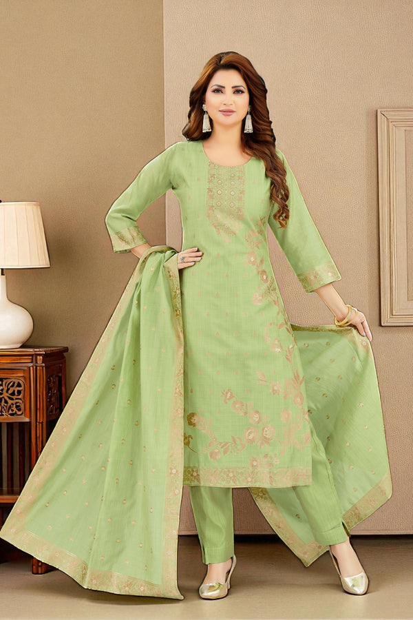 Pistachio green jacuard silk kurta set