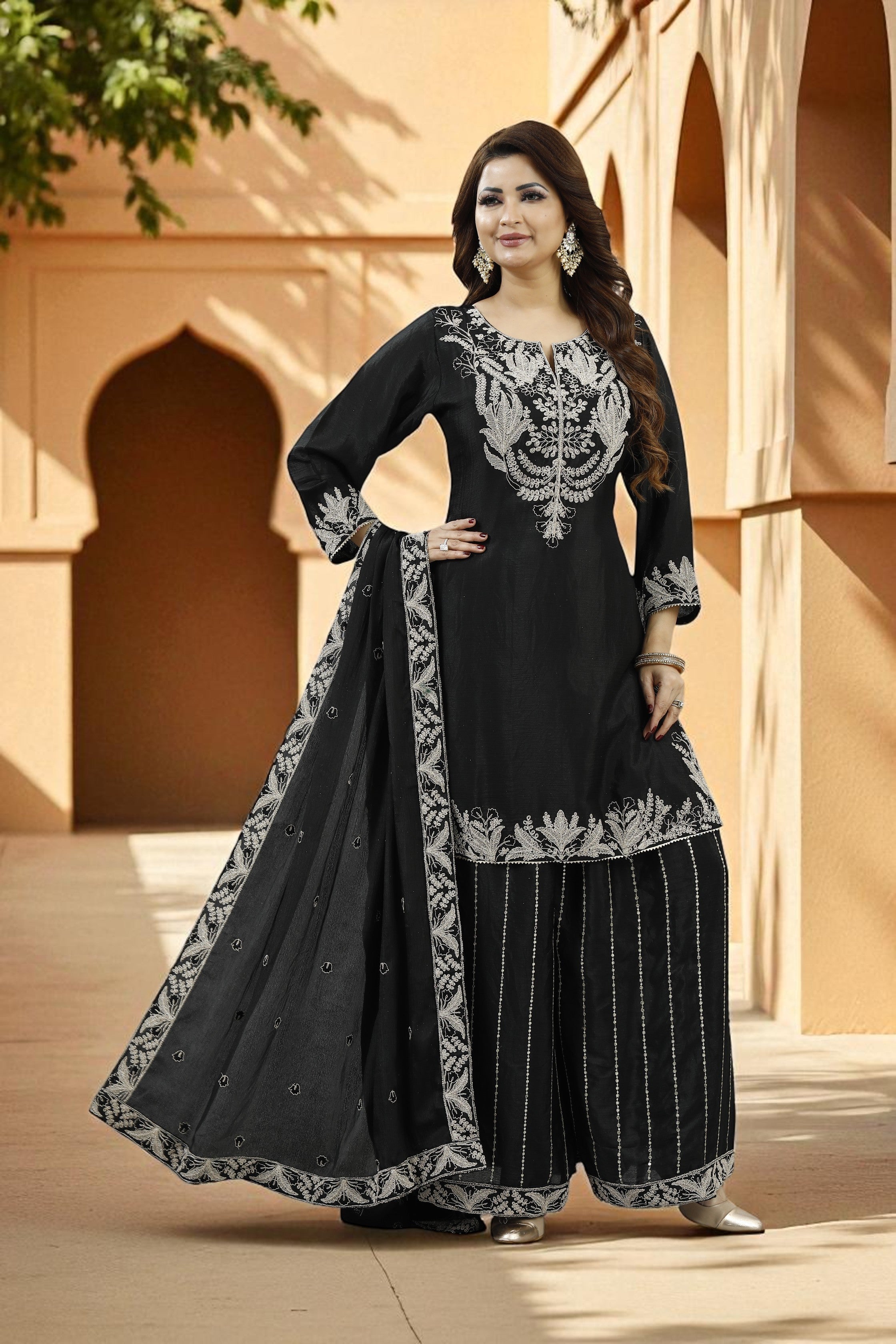 Black embroidered kurta and palazzo set