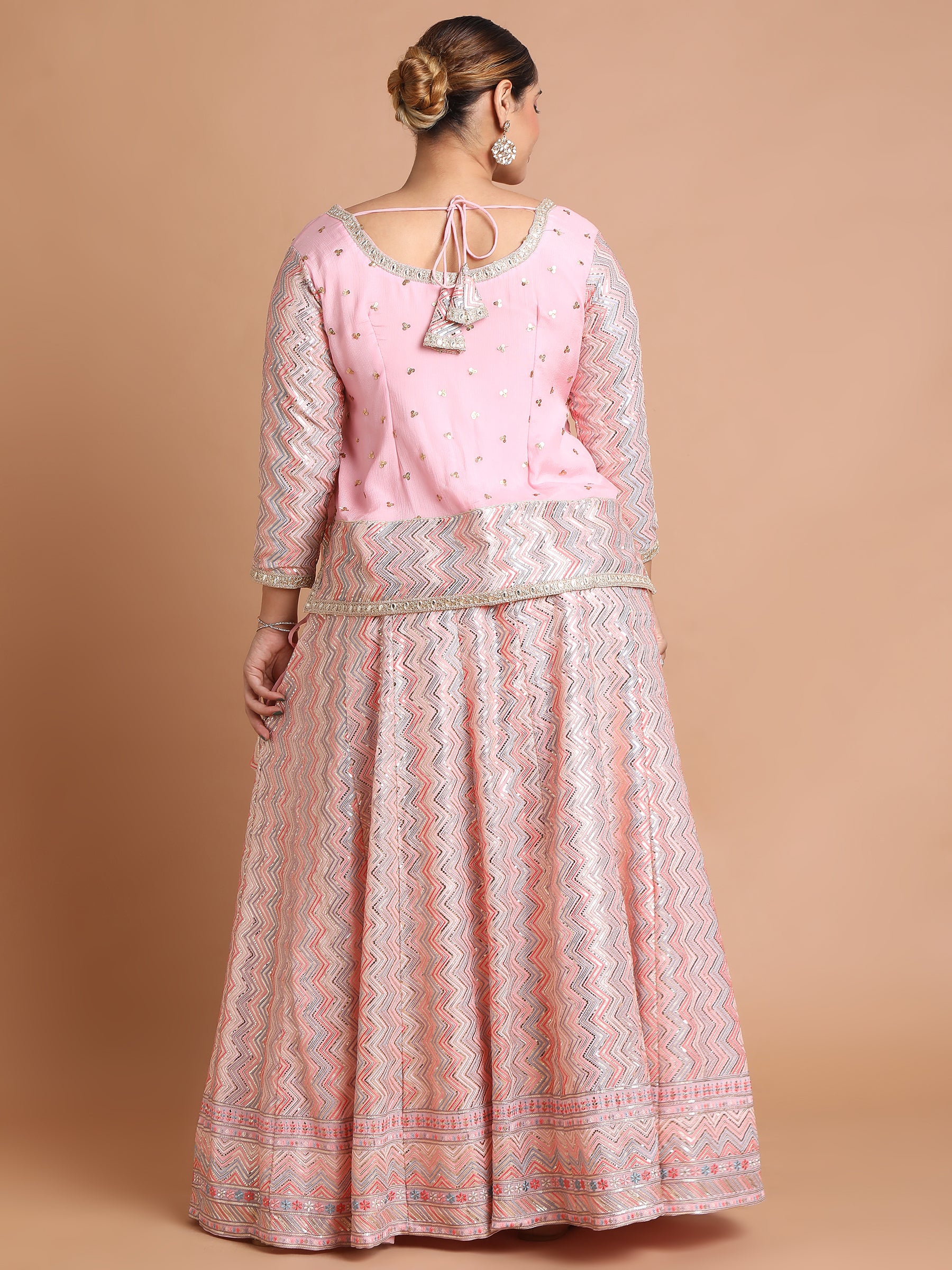 Pink chevron embroidered lehenga set