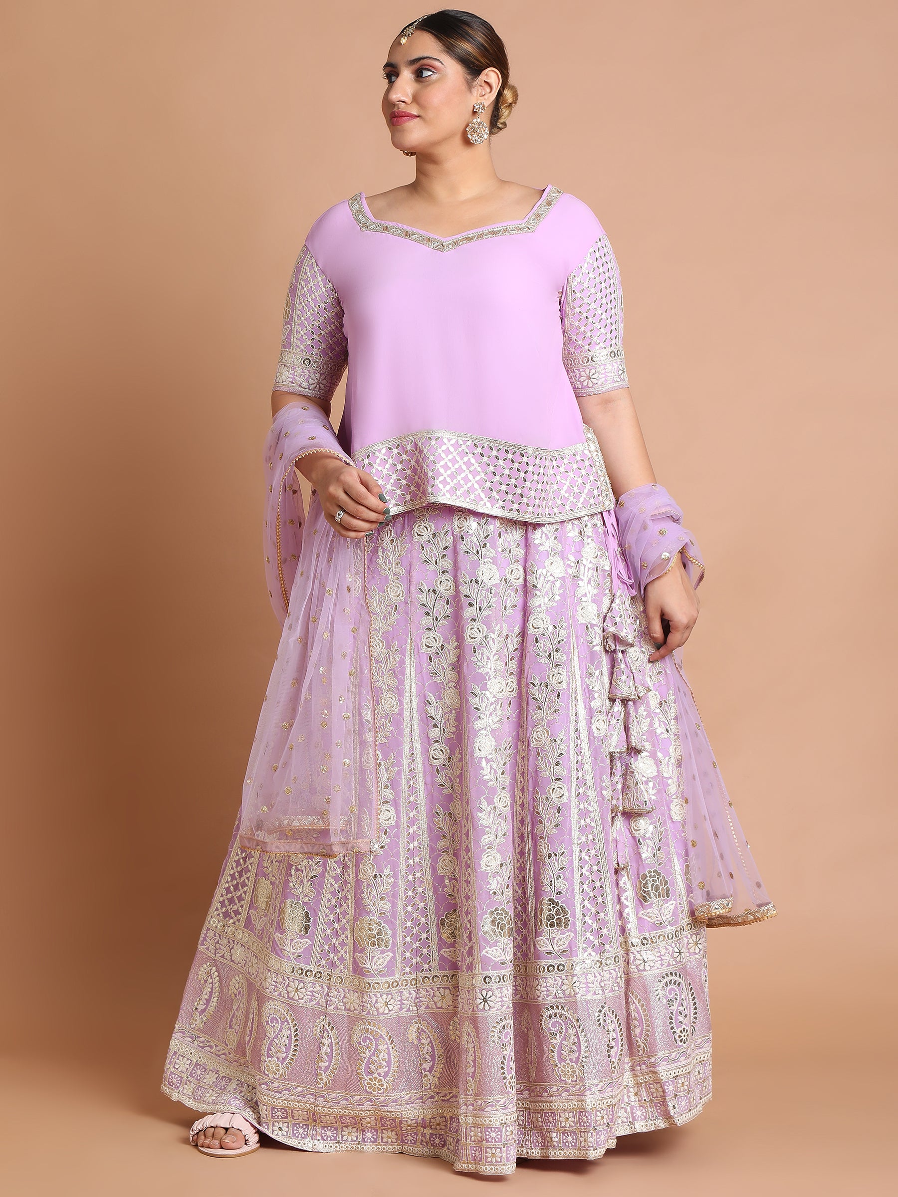 Lavender silver paisley embroidered lehenga set