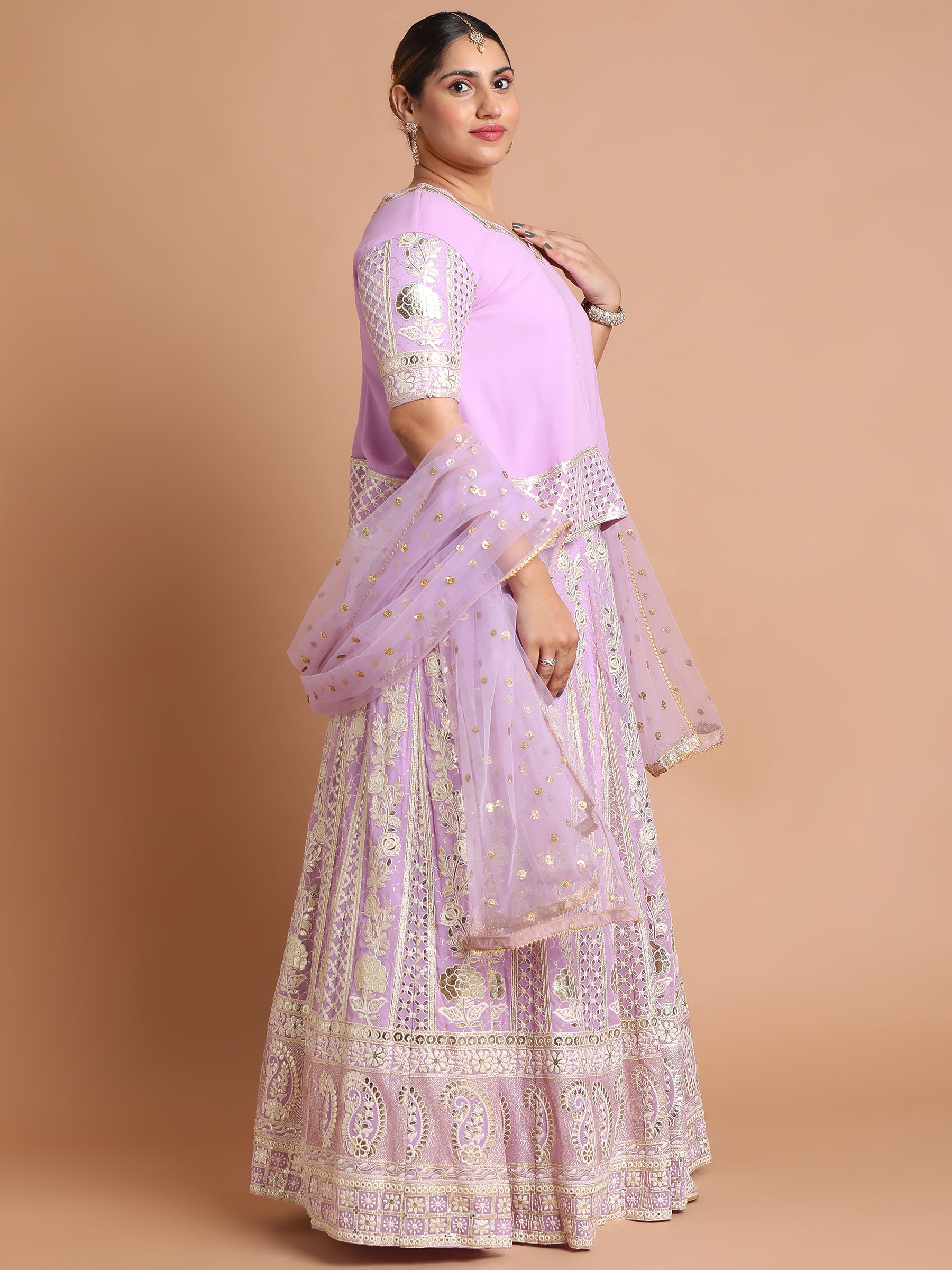 Lavender silver paisley embroidered lehenga set