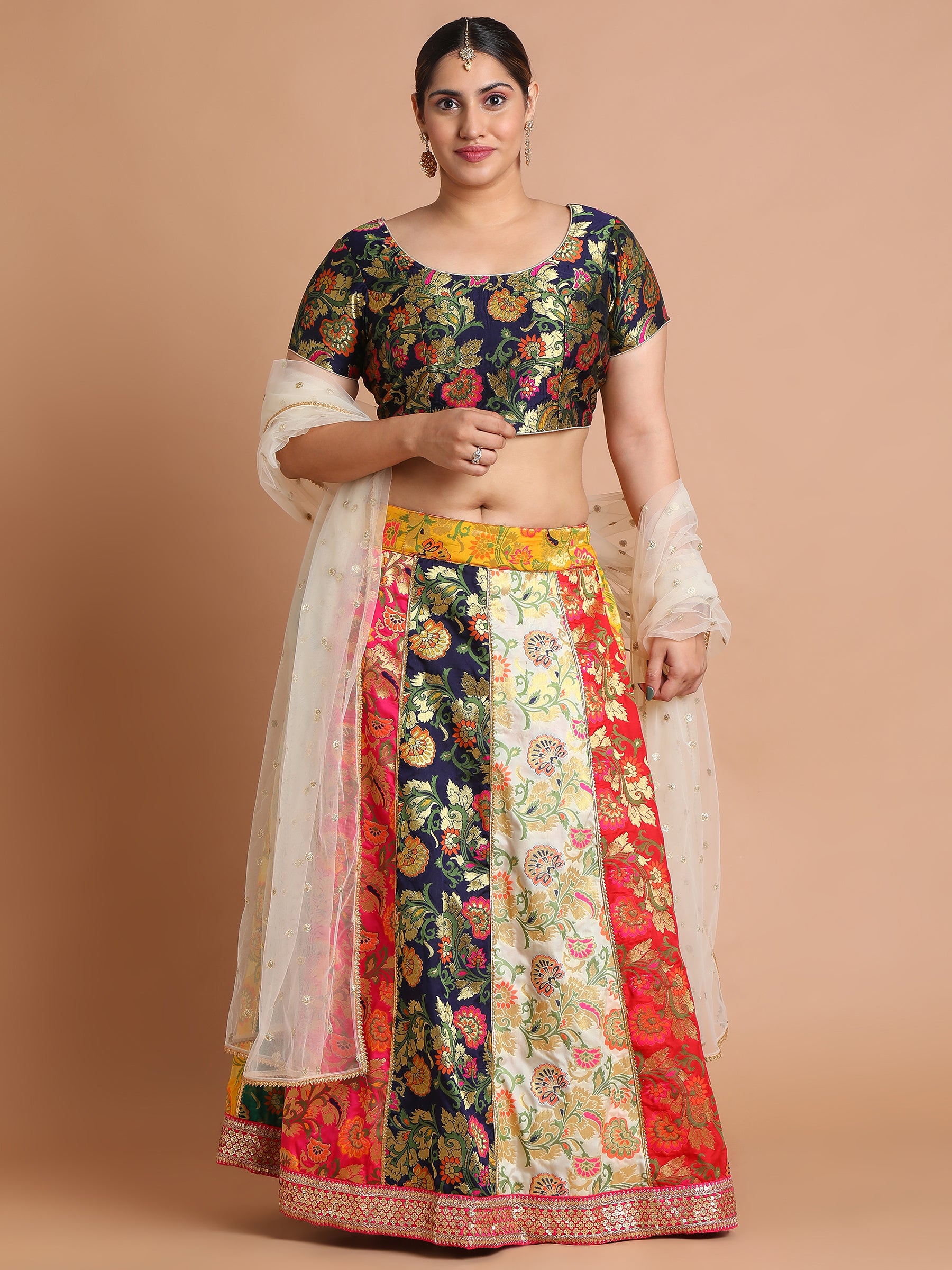 Multicolor brocade lehenga set