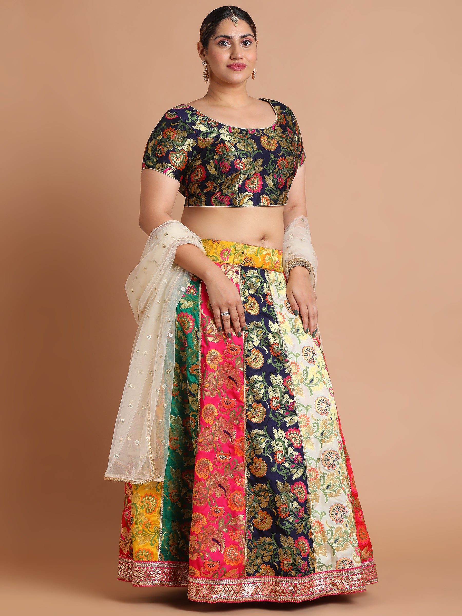 Multicolor brocade lehenga set