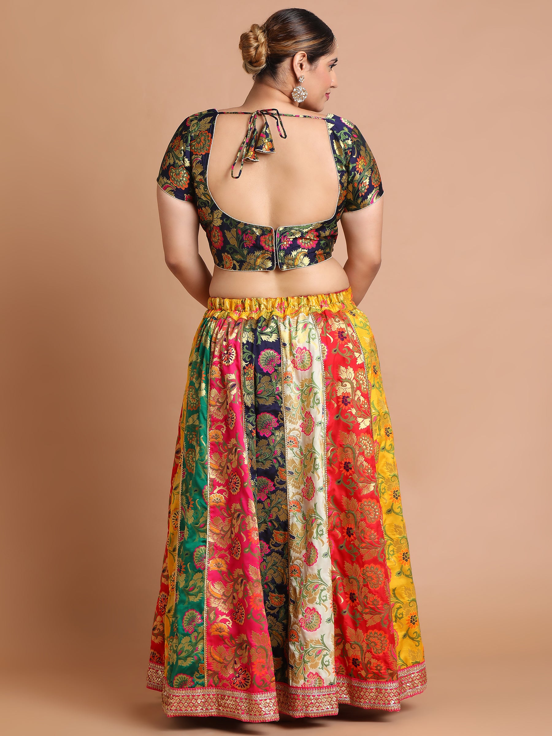 Multicolor brocade lehenga set