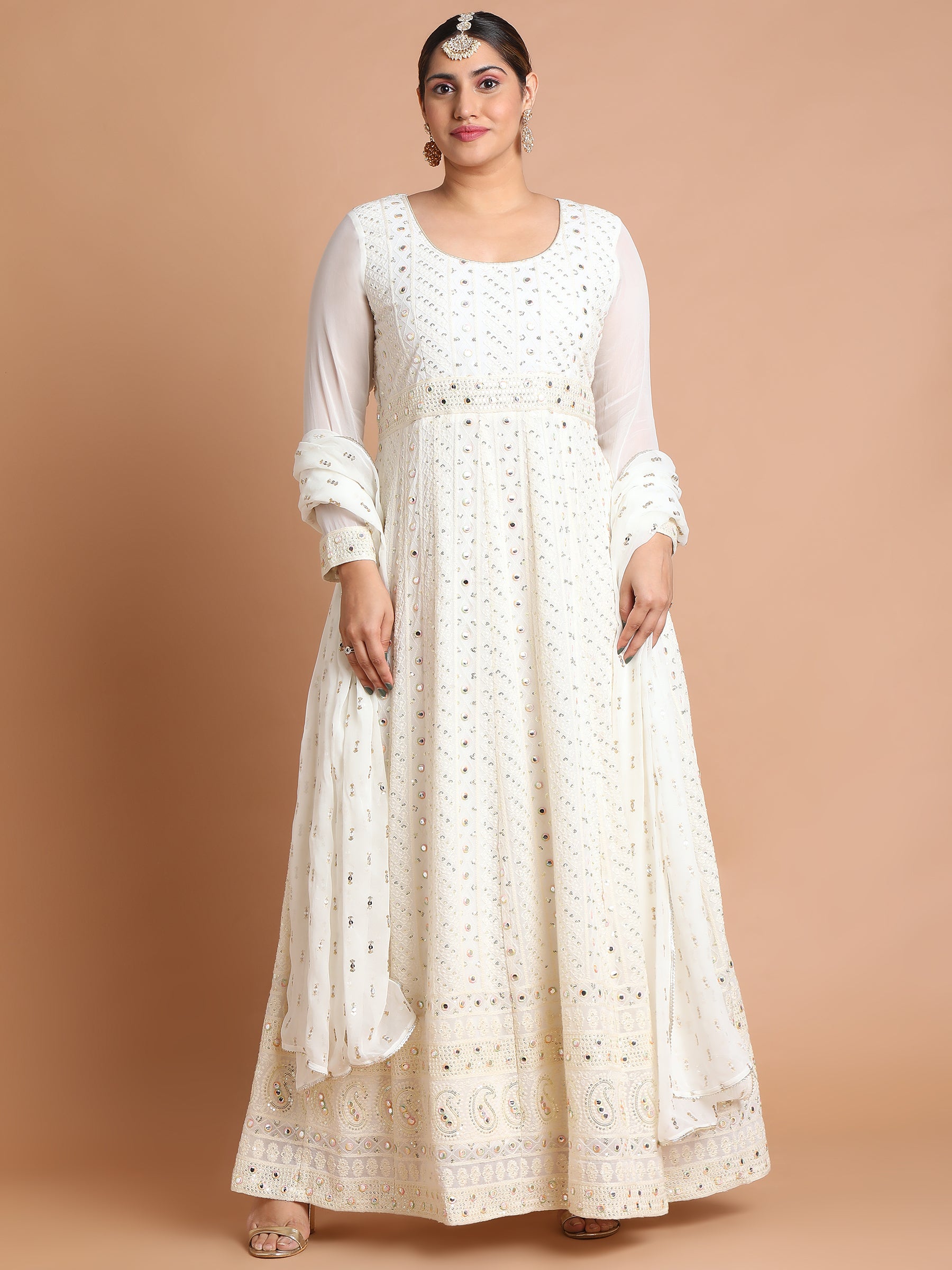 Ivory mirror embroidered gown and dupatta