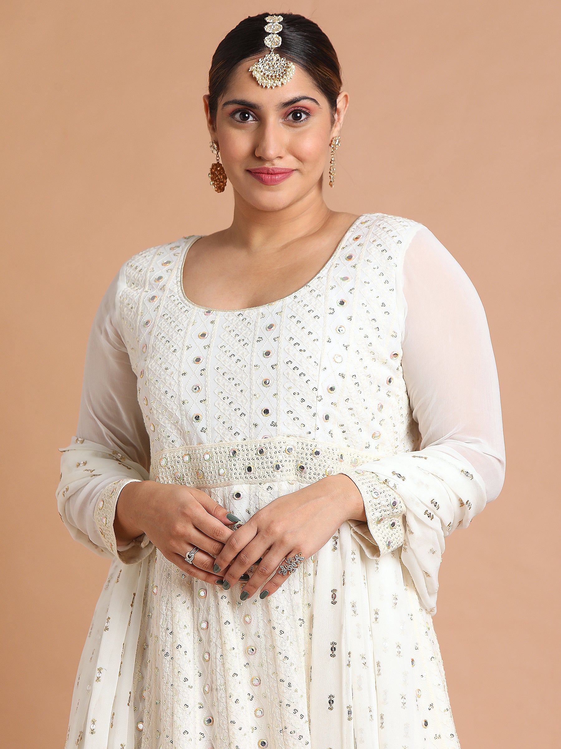 Ivory mirror embroidered gown and dupatta