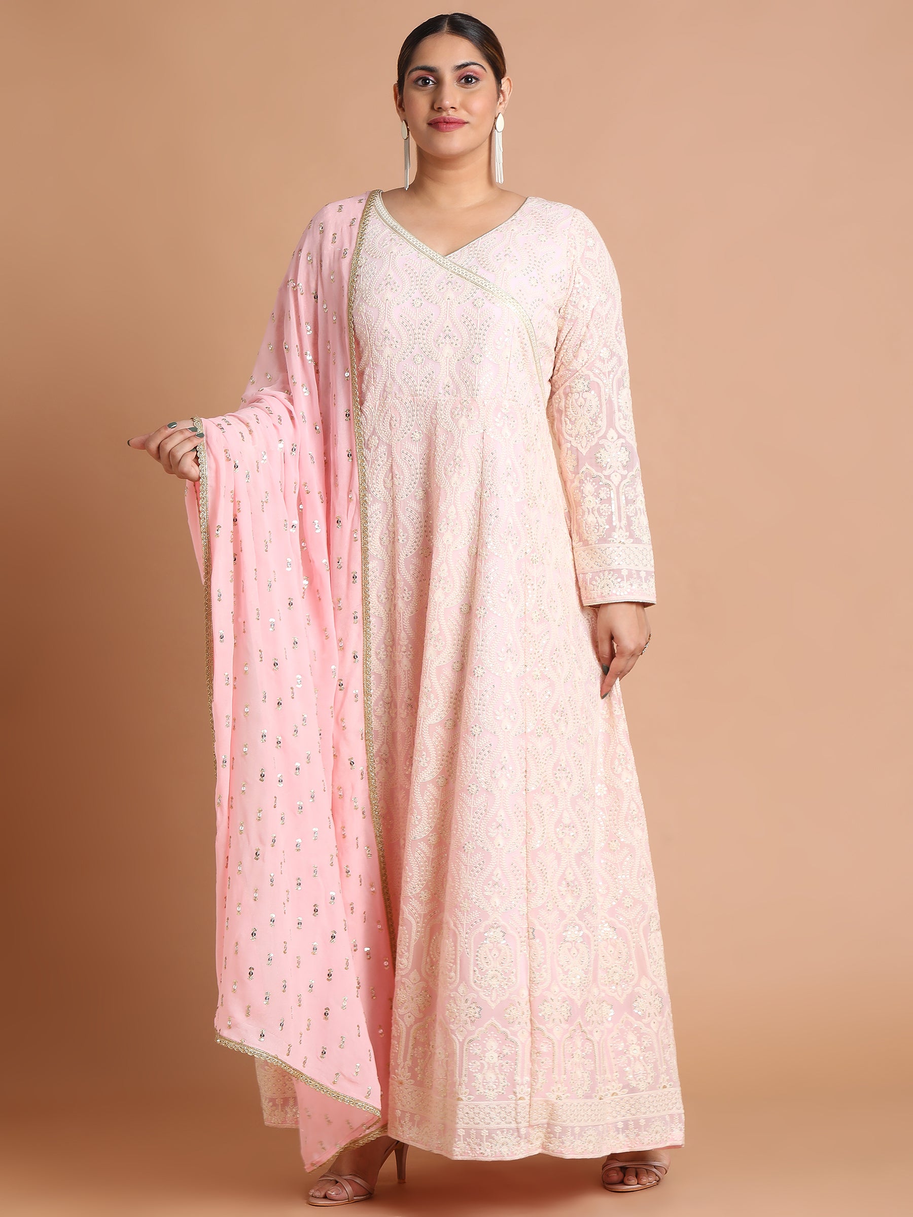 Light pink embroidered gown and dupatta