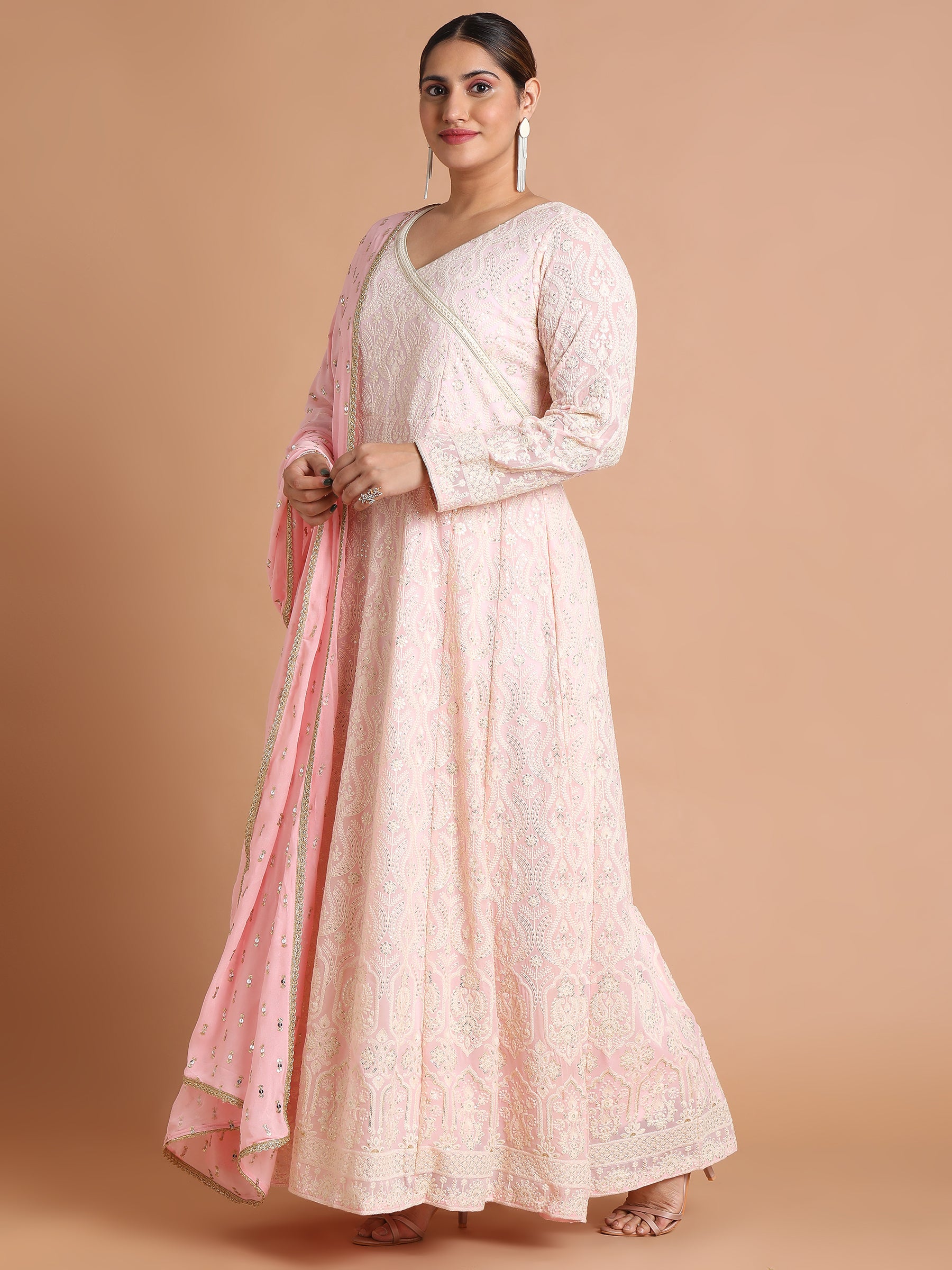 Light pink embroidered gown and dupatta