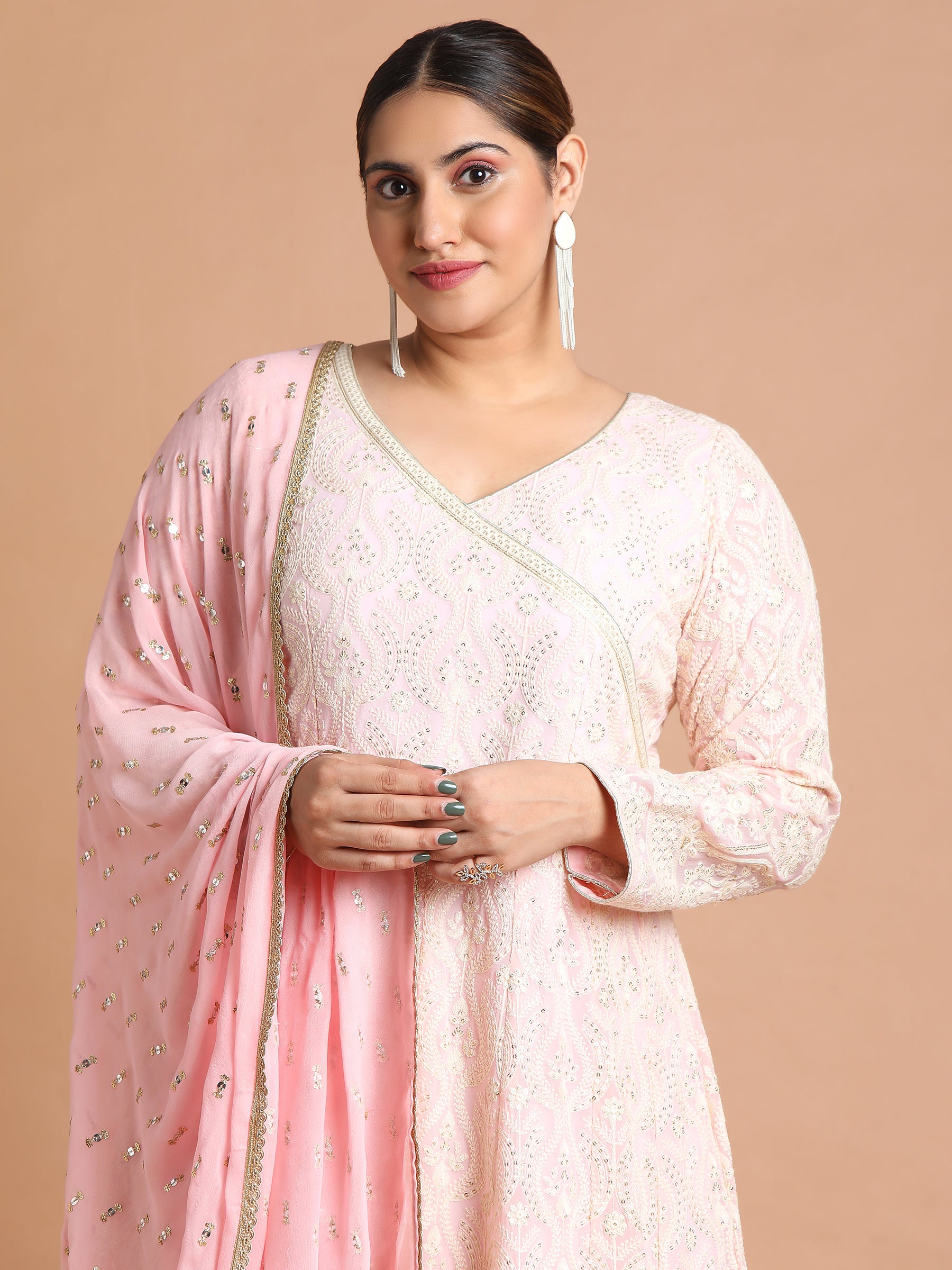 Light pink embroidered gown and dupatta