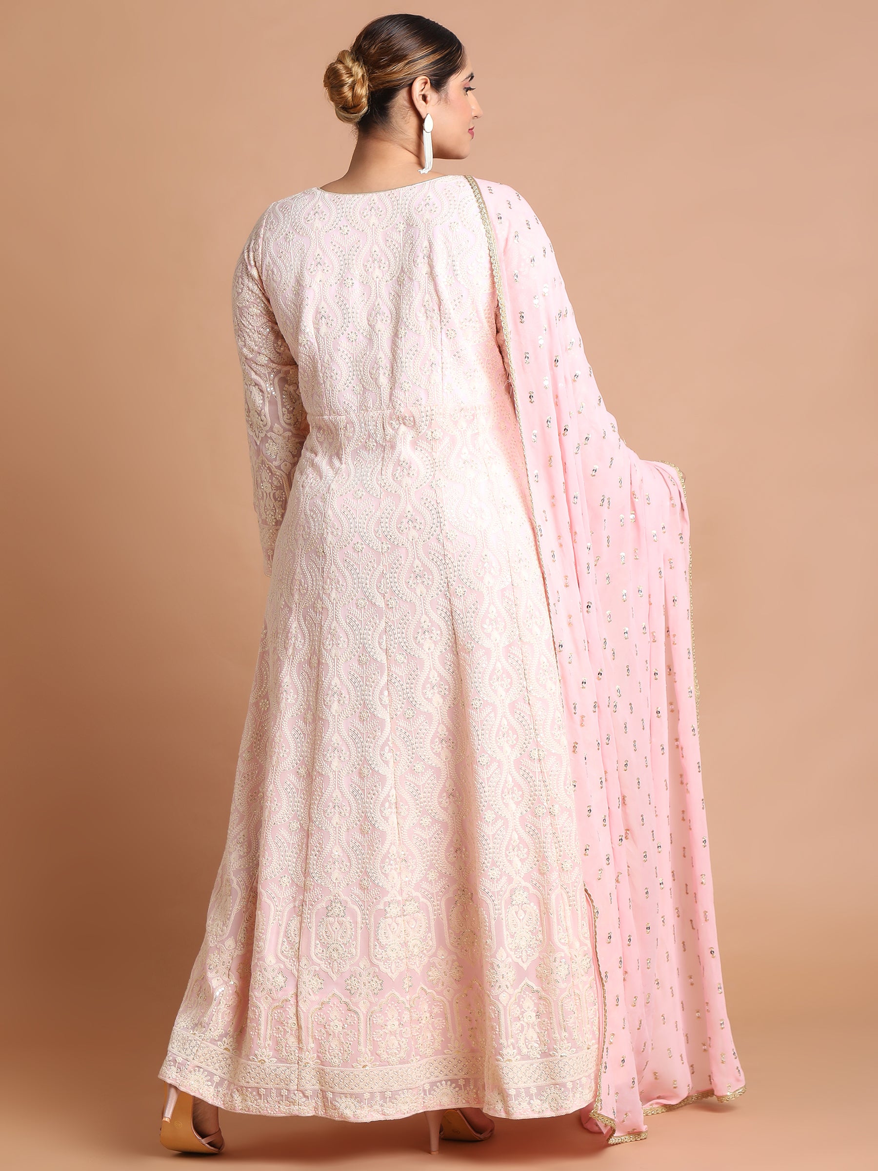 Light pink embroidered gown and dupatta