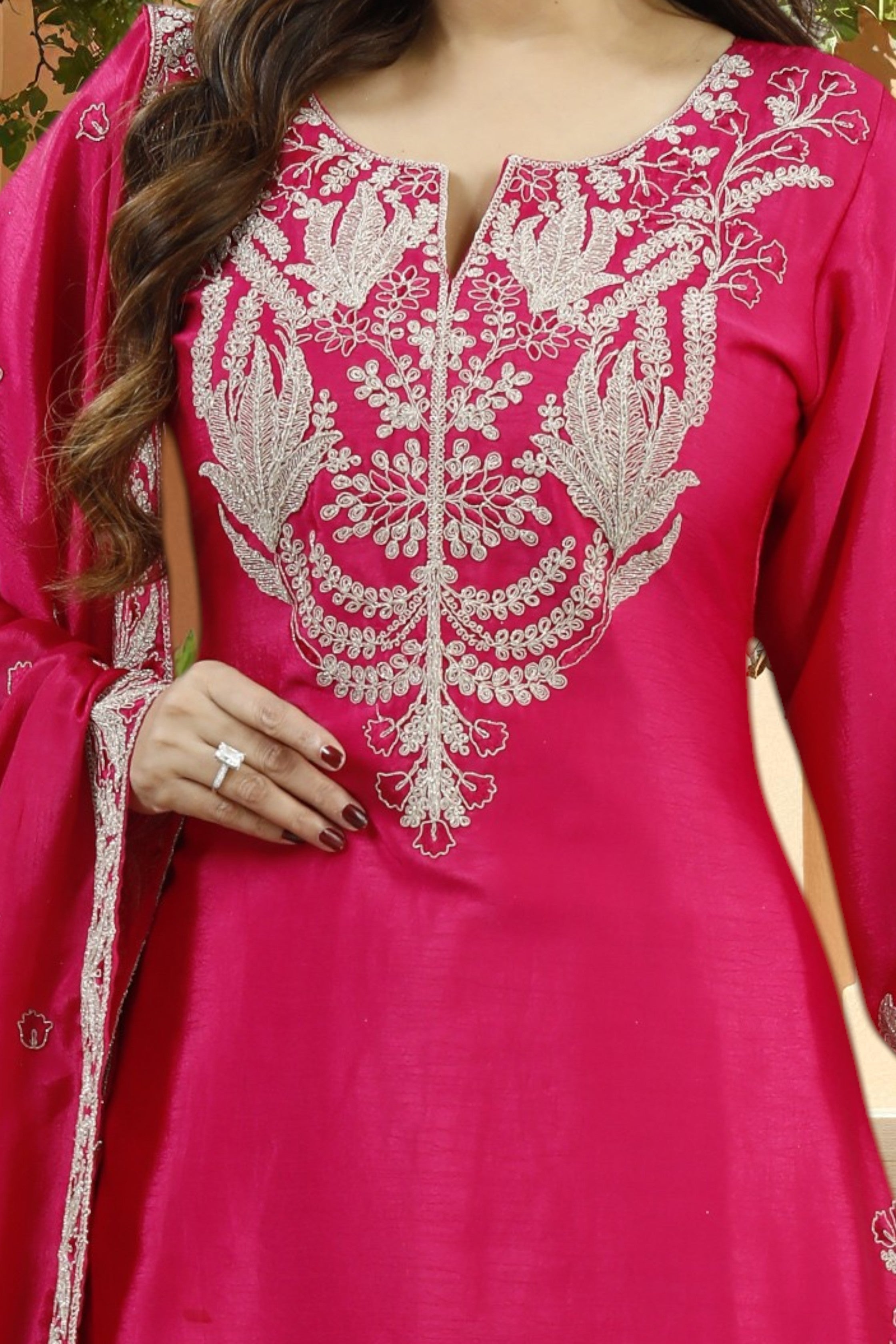 Pink embroidered kurta and palazzo set