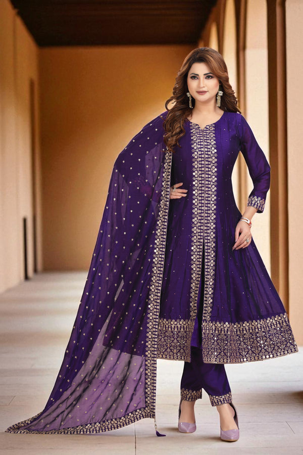 Royal purple with gold anarkali kurta set