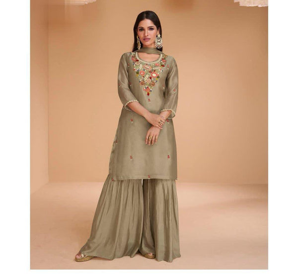 Sage green organza Kurta and sharara