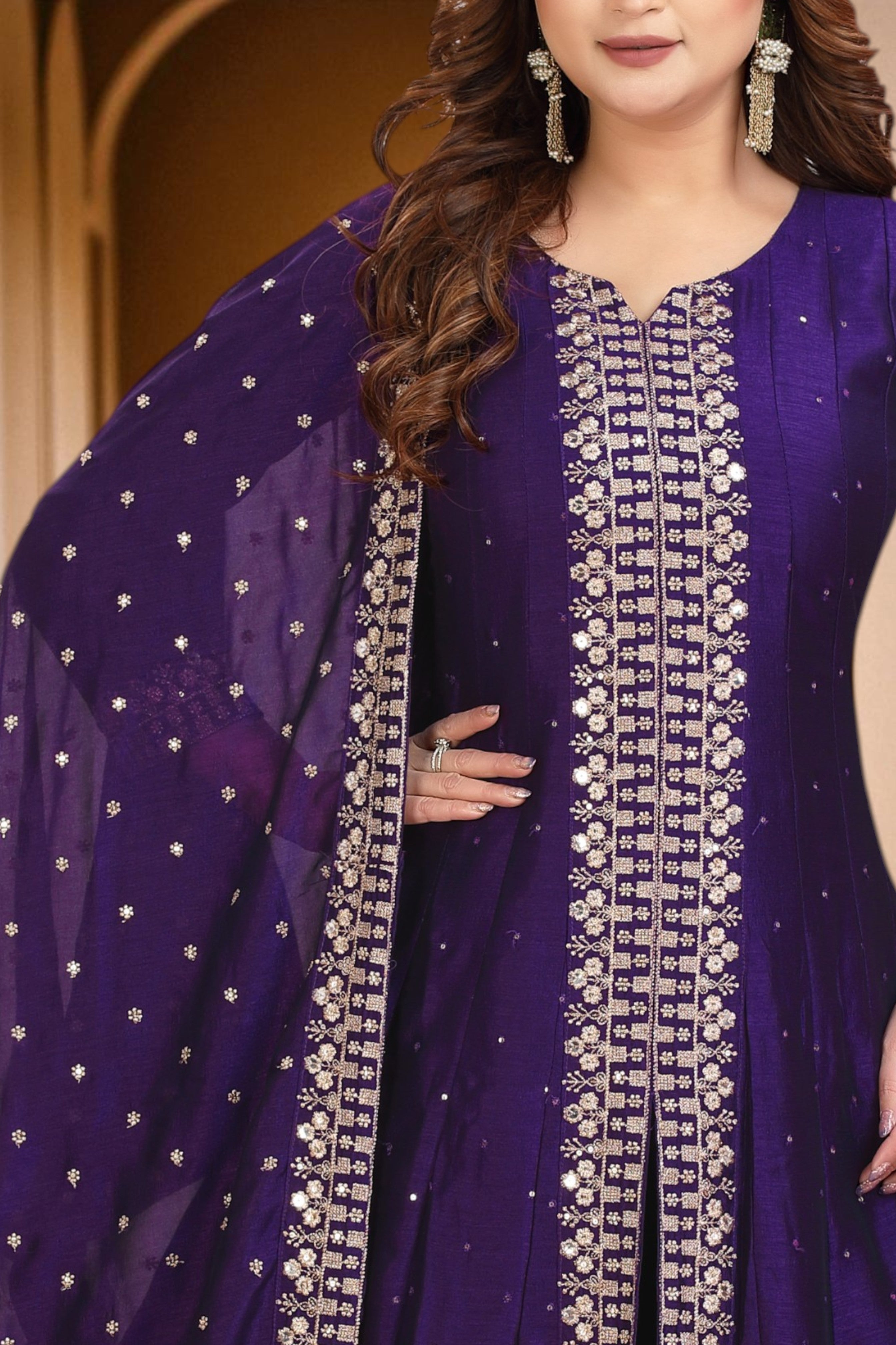 Royal purple with gold anarkali kurta set