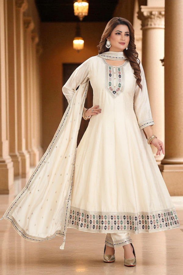 Cream Anarkali set with matching dupatta