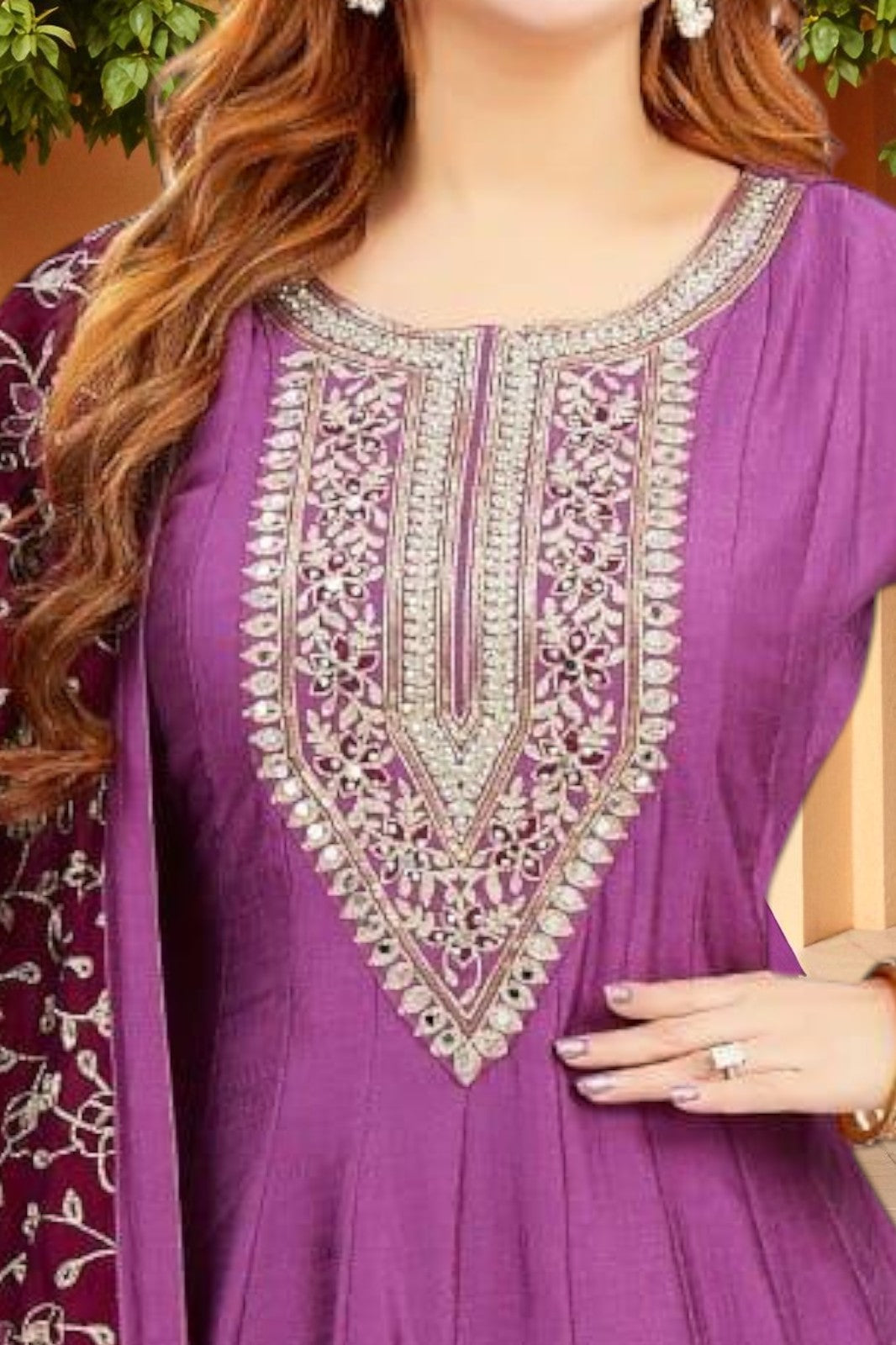 Midnight purple anarkali kurta set with gold threadwork dupatta
