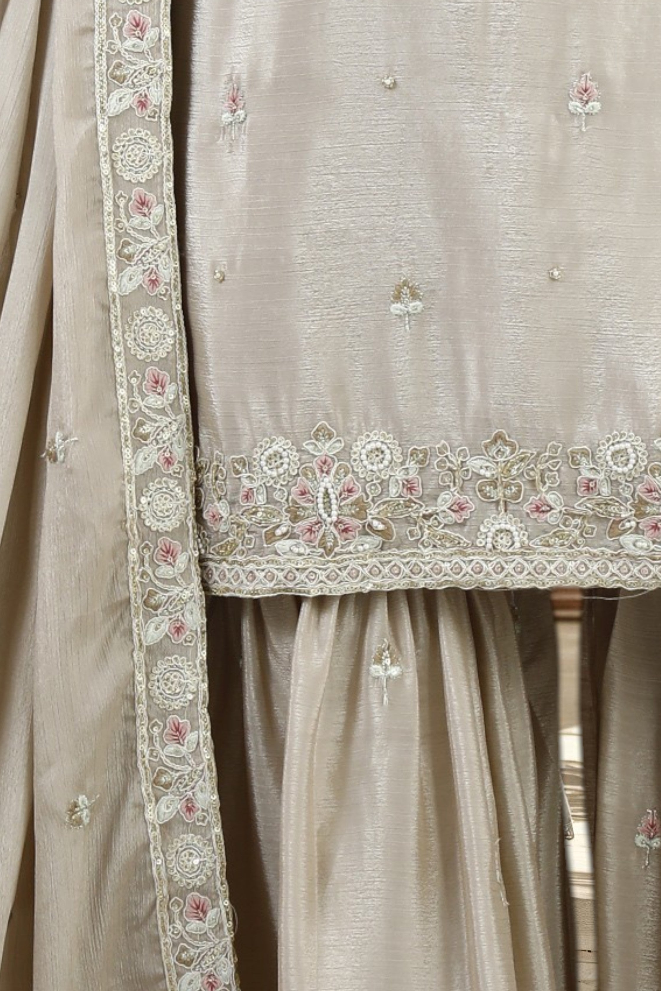 Light Beige collared kurta and sharara set