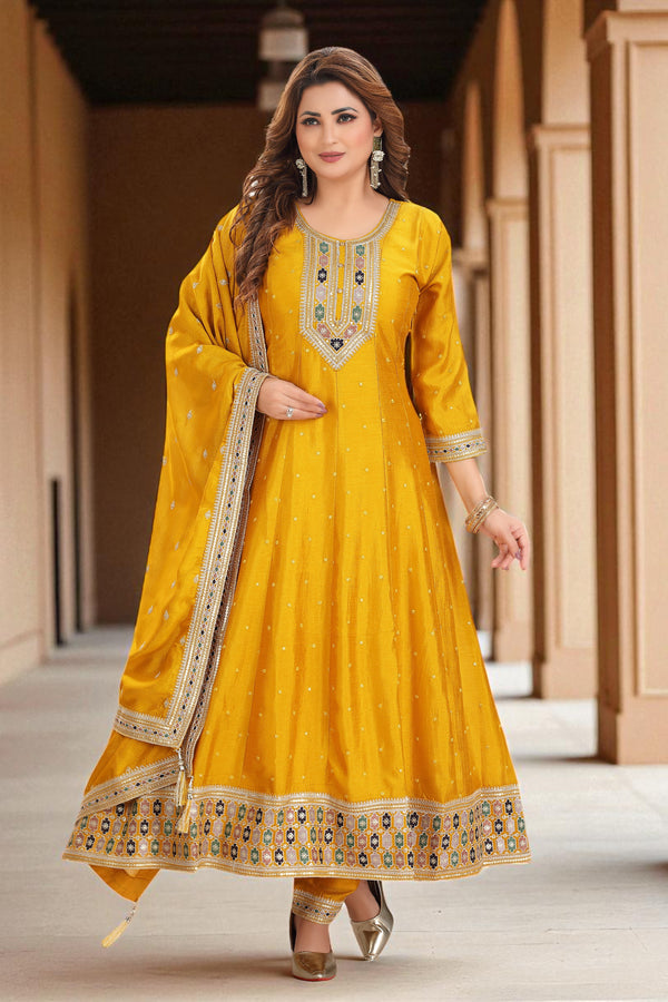 Yellow anarkali Kurta set with matching dupatta
