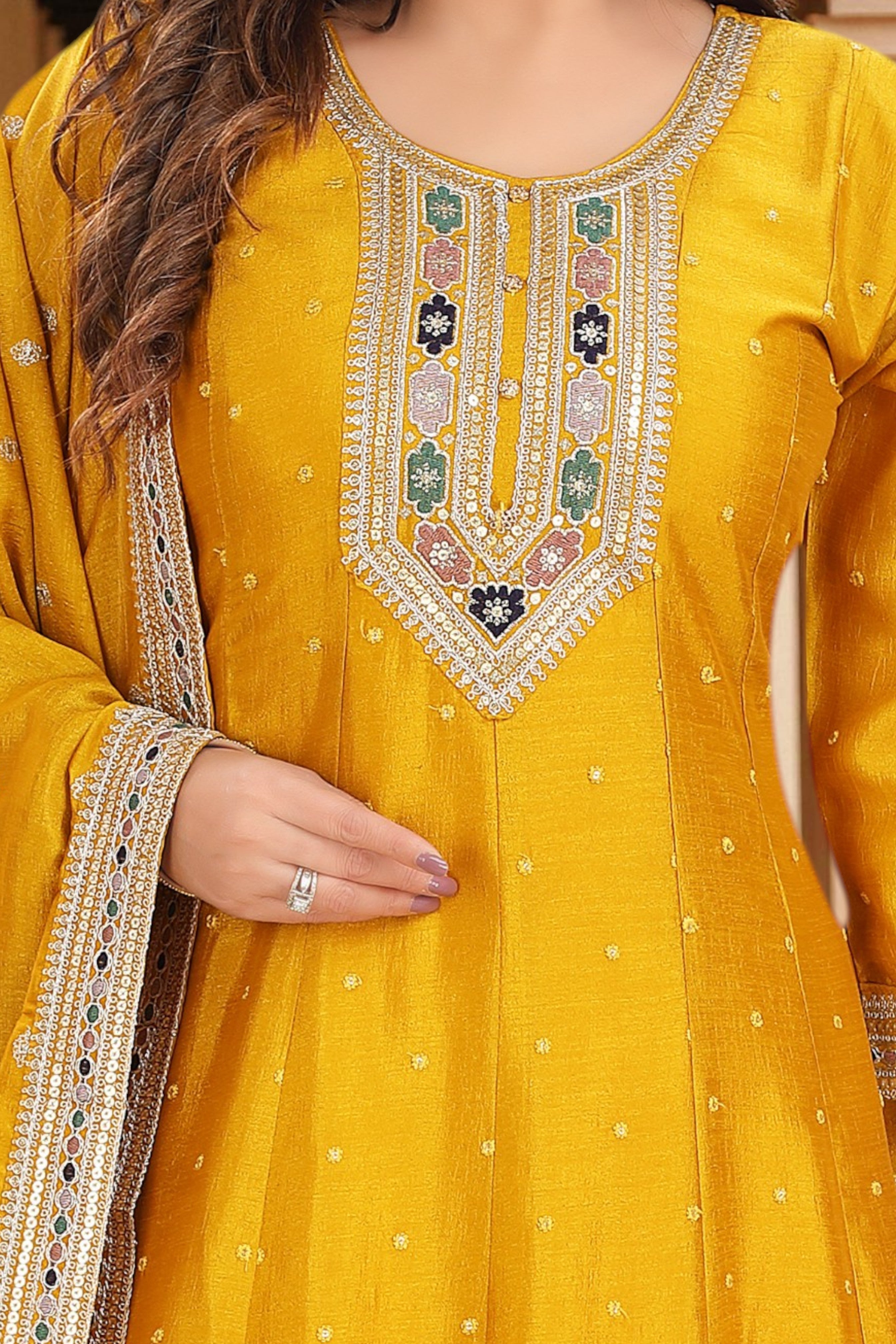 Yellow anarkali Kurta set with matching dupatta