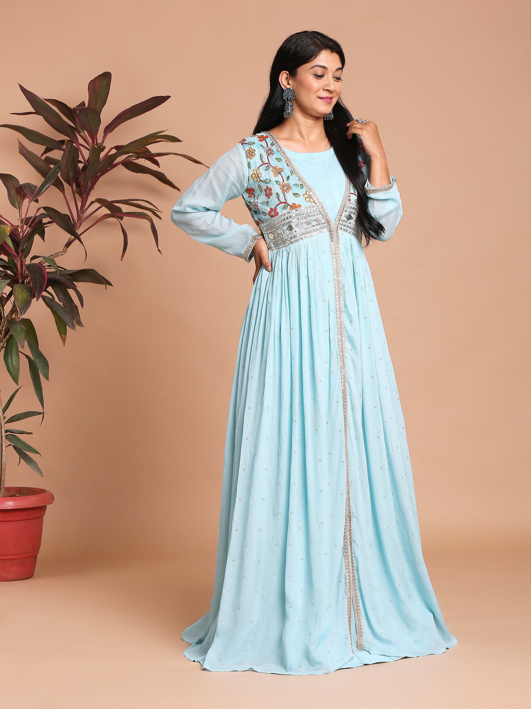 Baby blue gown with embroidered jacket