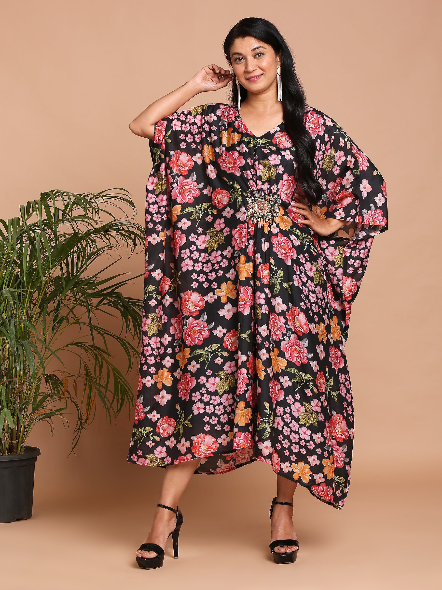 Black floral pritned kaftan