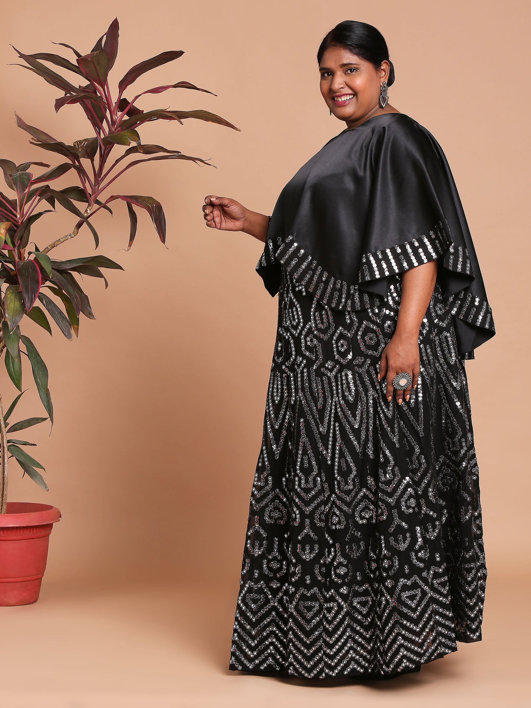 Black and silver cape with embroidered skirt