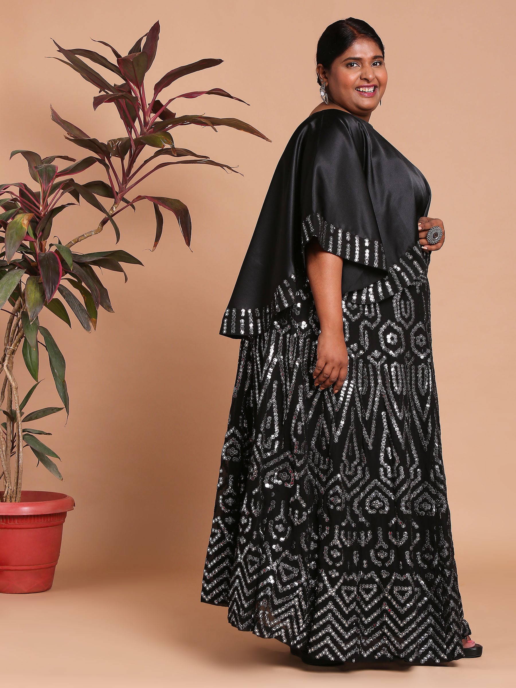 Black and silver cape with embroidered skirt