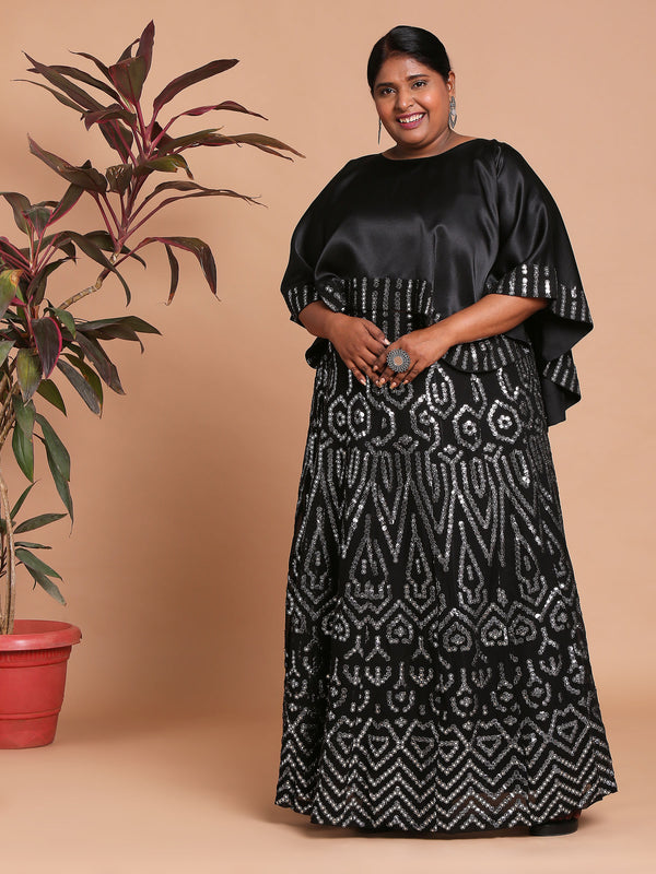 Black and silver cape with embroidered skirt