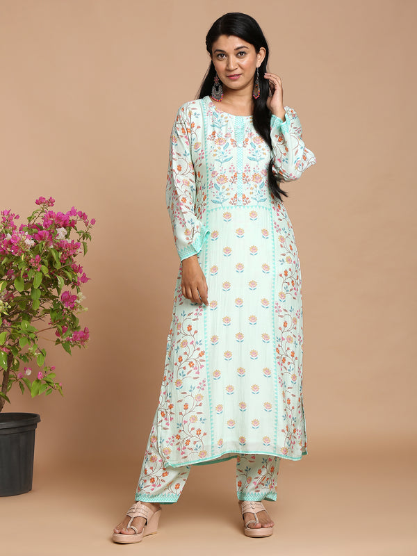 Sea blue printed kurta with pants