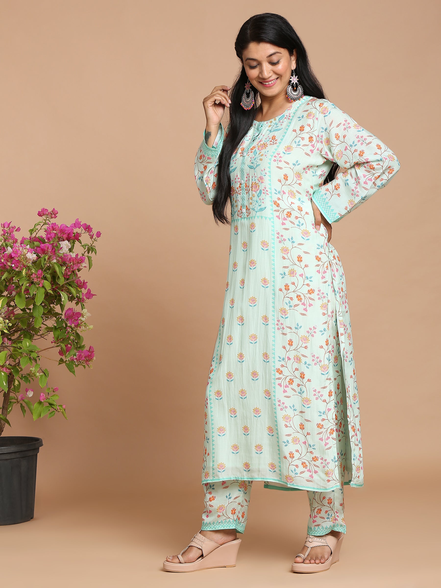 Sea blue printed kurta with pants