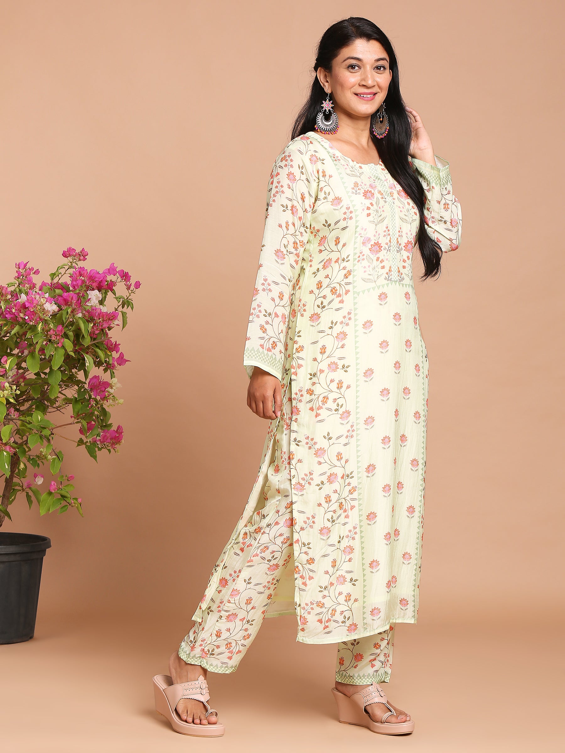 Sea green printed kurta with pants