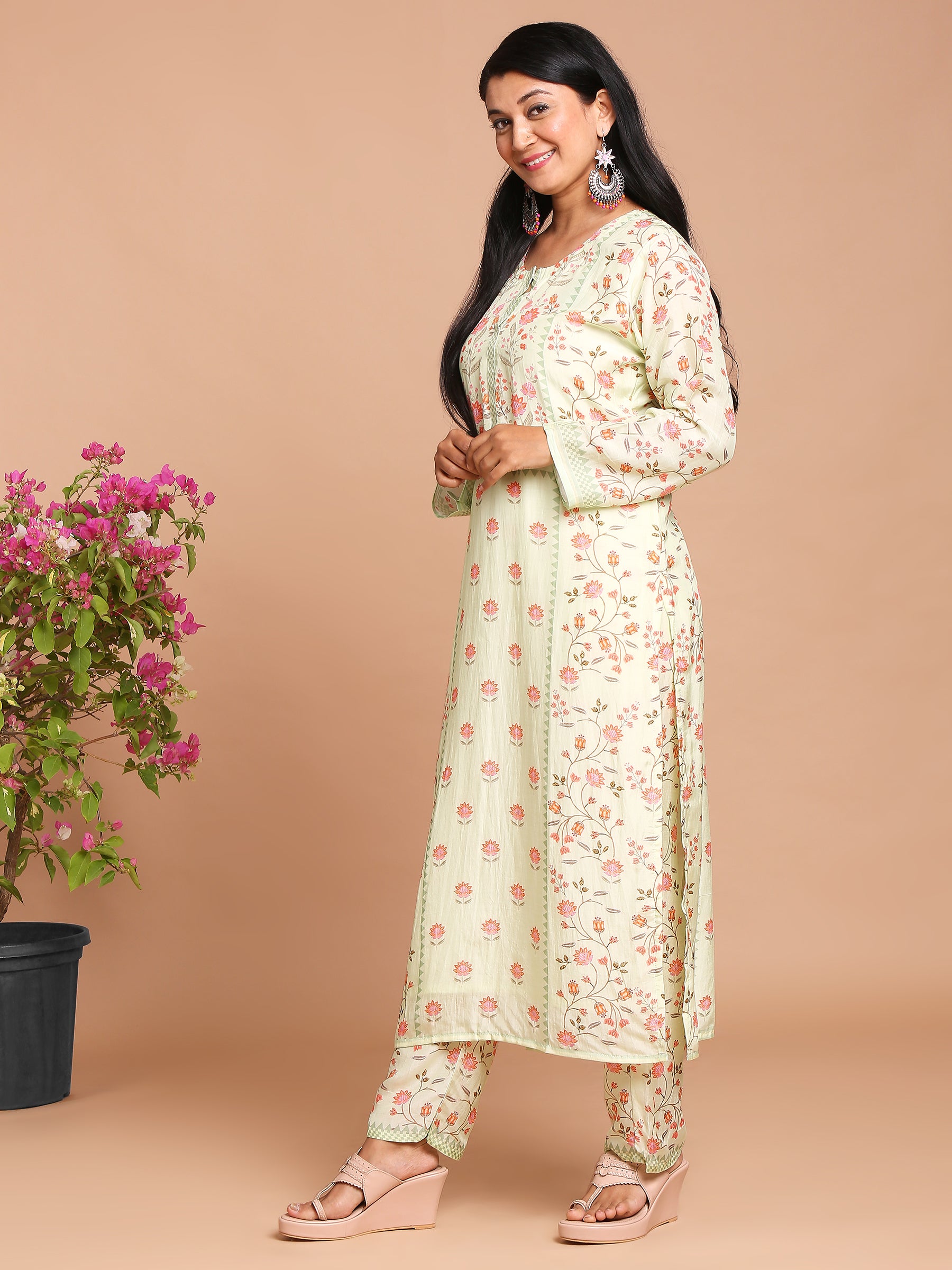 Sea green printed kurta with pants